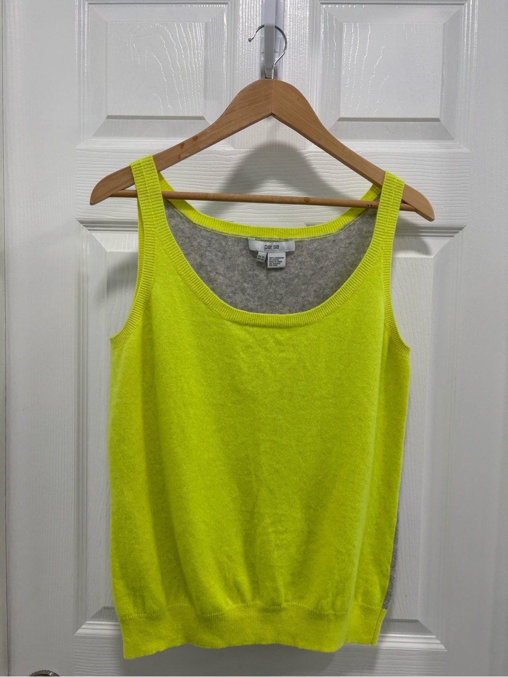 Per Se Neon Lime Cashmere Knit Tank Top